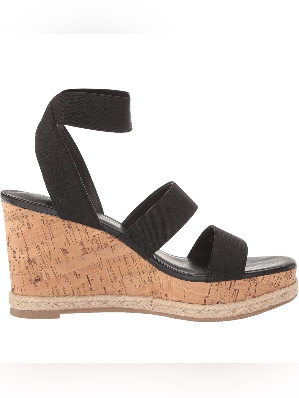 Madden Girl Black Elastic Strap Cork Wedge Sandals 7.5